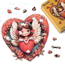 Puzzle en Bois Adulte et Enfant Figured'Art 200 pièces - Ange et Cœur - Design Original 28,5x28,3 cm Forme Unique avec Coffret en bois Premium, Parfait pour Offrir en Cadeau