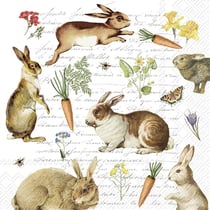 Lot de 4 serviettes en papier découpage collage 33 cm LAPIN ECRITURE FLEUR A 135