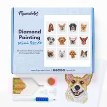 Figured’Art Mini Série Diamond Painting - Coffret Premium 12 toiles de 15x18cm Chiens - Broderie Diamant avec Strass Carrés - Kit Complet