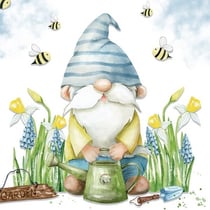 Lot de 4 serviettes en papier découpage collage 33 cm GNOME AU JARDIN N 838