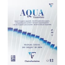 Bloc - Aquarelle - 12 types de papier - 18x24cm - 200 à 300g - AquaEssentials - Clairefontaine