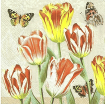 Lot de 4 serviettes en papier découpage collage 33 cm FLEUR TULIPE PAPILLON F 615