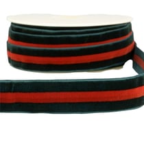 Bobine 15m Velours stripes polyester Vert et rouge