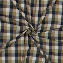 Tissu Voile de Coton fil teint imprimé carreaux sur fond Ecru