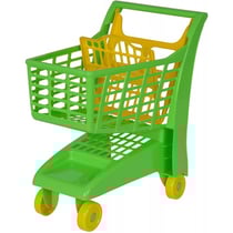 Chariot de supermarche vert et jaune - marchande - jeu d'imitation - supermarche, epicerie