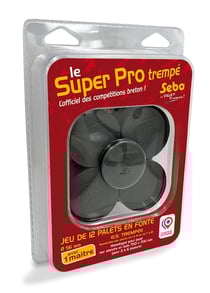 Jeu de 12 palets bretons en fonte GS trempée SEBO, n° de 7 à 12, pour compétition + 1 maître en fonte gs trempée - Sebo