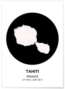 Affiche Carte Tahiti | A3 : 29,7x42cm