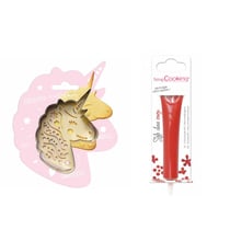 Kit pour biscuit en relief Licorne + Stylo au chocolat rouge