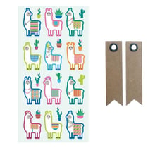 Autocollants Puffies Lamas & Cactus + 20 étiquettes kraft Fanion