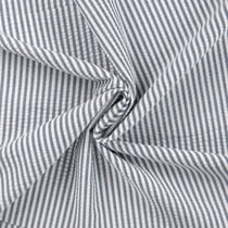 Tissu Popeline de Coton Seersucker Rayé Bleu marine