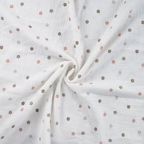 Tissu Double gaze de Coton Petites fleurs grises et marrons sur fond Blanc - Au mètre