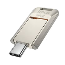 Hoko Clé USB / USB-C 64 Go pour Transfert Rapide 150Mo / s au Design Pivotant Argent