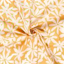 Tissu Coton stretch imprimé Fleurs blanches sur fond Ocre