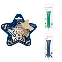 Kit pour biscuit en relief Étoile + 2 Stylos au chocolat vert et bleu nuit