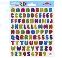 88 Autocollants 3D - Alphabet - Couleurs - Paillettes