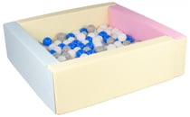 Piscine à balles carrée avec 200 balles - rose, bleu, jaune (pastel)/blanc,bleu,gris
