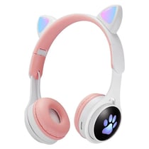 Casque Audio Lumineux Pliable Bluetooth Avec Oreilles Et Pattes De Chat Roses Blanc YONIS