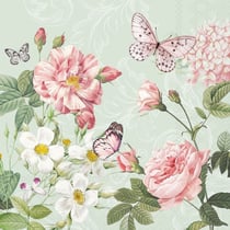 Lot de 4 serviettes en papier découpage collage 33 cm FLEUR PAPILLON ROSE F 4001