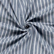 Tissu Polyester aspect Lin Rayures Anna sur fond Bleu denim