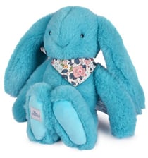 Peluche lapin fleurette turquoise - 25 cm -
