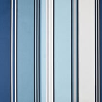 Tissu Toile Cretonne enduit  rayé vertical Nauti sur fond Bleu - Au mètre