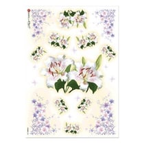 1 feuille de papier de riz 22.5 x 32 cm découpage collage Paper Designs LYS ET FLEUR MAUVE 0096