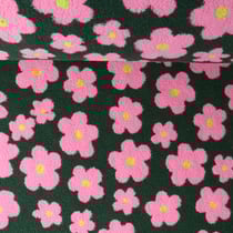 Tissu Sherpa Elya fleurs Roses sur fond Vert kaki foncé