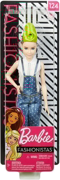 Poupee barbie fashionistas cheveux chatains et verts - salopette jeans - mattel - fxl57