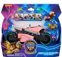 La super pat patrouille le film : liberty et la pat patrouille junior + moto side car transformable - figurine chien - véhicule de luxe - paw patrol - spin master - 20143576