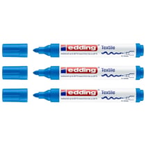 Lot de 3 marqueurs textiles permanents pointe ronde 2-3 mm - EDDING - Bleu clair