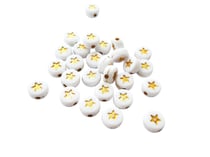 20 Perles en acrylique rondes 7mm blanc et étoile dorée