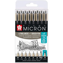 Etui De 6 Feutres Pigma Micron Noir + 1 Feutre Brush Sakura