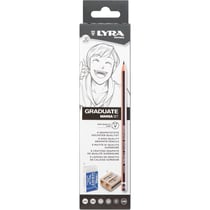 Crayons graphite - 6 modèles - 4H,3H,2H,H,F et HB - Gomme + taille-crayon - Lyra