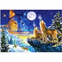 Puzzle hurlement des loups dans la foret la nuit 1000 pièces - collection animaux sauvages