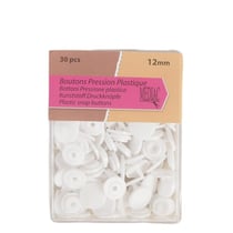 Lot de 30 boutons pression 100% plastique Blanc 12mm