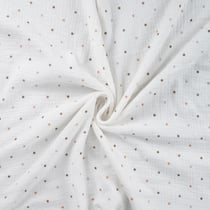 Tissu Double gaze de Coton Petits pois gris et marrons sur fond Blanc - Au mètre