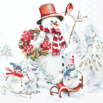 4 serviettes en papier découpage collage 33 cm BONHOMME DE NIEGE NOEL N 717
