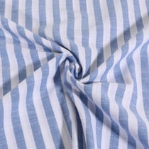 Tissu Coton Fil teint rayé bleu sur fond Blanc