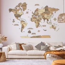 Carte du Monde en Bois 3D CREATIFWOOD Foncée, XL (200 x 140 cm) - Décoration Murale