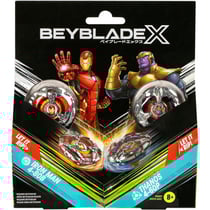 Coffret pack 2 toupies beyblade x iron man 4-80b et thanos 4-60p - type endurance et équilibre - pack toupie et lanceur - hasbro g0287