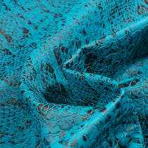 Tissu Simili cuir Croco snake  Noir mat sur fond Bleu canard
