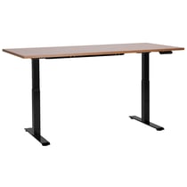 Bureau Électrique Réglable Plateau Bois Foncé et Structure Acier Noir 180 x 80 cm Hauteur Ajustable Assis Debout Pieds Carrés Design Moderne
