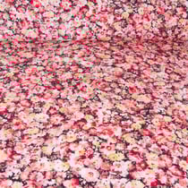 Tissu Viscose Sanfor Christy fleuris bois de rose sur fond Noir - Au mètre