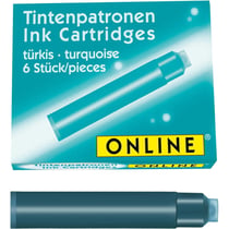 Cartouches d'encre - Turquoise - Encre non effaçable - Pour stylo plume et roller - 6 petites cartouches