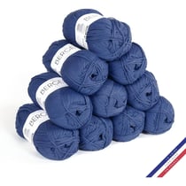10 pelotes de laine - Marin - 100% coton bio - 3mm - Tricot et crochet - Bergère de France