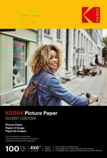KODAK - 100 feuilles de papier photo 230g/m², brillant, Format A6 (10x15cm), Impression Jet d'encre - 9891164