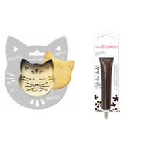 Kit pour biscuit en relief Chat + Stylo au chocolat marron