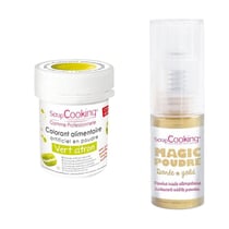 Colorant alimentaire Vert citron + Poudre alimentaire irisée dorée