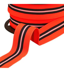 Bobine 20m élastique bicolore avec liseret central 32mm orange fluo