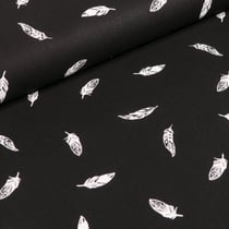 Tissu Coton imprimé Plumes blanches sur fond Noir